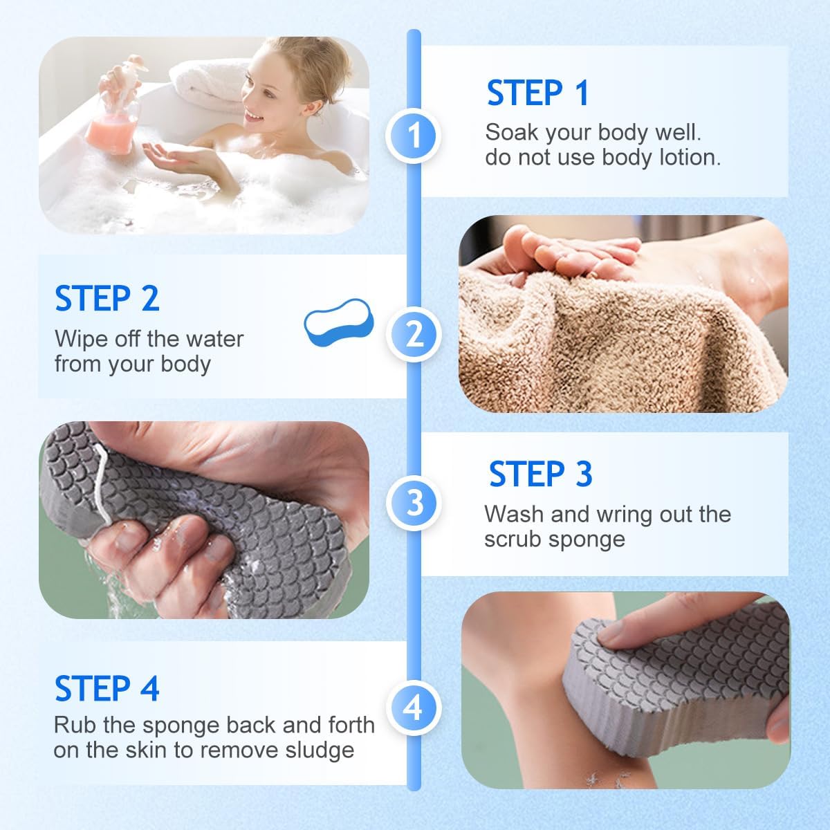 2026 New Magic Exfoliating Bath Sponge, Upgrade 3D Super Soft Exfoliating Bath Sponge Skin Friendly Reusable, Super Soft Exfoliating Bath Sponges (Blue)