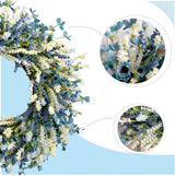 26 Inch Summer Spring Blue Ivory Lavender Flower Wreath for Front Door, Rustic and Farmhouse Wild Flowers Wreath for Inside and Outside, Coastal Blue Home Decorating - Front View
