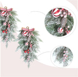 2 PCS 20” Christmas Candy Cane Frosted Pine Needle Teardrop Swag Wreath for Front Door, Xmas Swag with Red White Balls and Berries for Indoor Outdoor, Christmas Window Mailbox Decor Teardrop - Front View