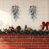 2 PCS 20” Christmas Candy Cane Frosted Pine Needle Teardrop Swag Wreath for Front Door, Xmas Swag with Red White Balls and Berries for Indoor Outdoor, Christmas Window Mailbox Decor Teardrop - 45-Degree Angle