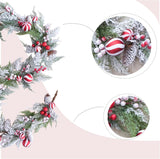 70 Inch Christmas Candy Cane Garland for Front Door, Winter Red White Xmas Holiday Garland for Indoor Outdoor, Christmas Frosted Garland with Berries and Pine Cones - Front View