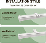 Ceiling Curtain Tracks 9FT,Curtain Track Wall Mount,Ceiling Mounted Sliding Door Curtains Rails Outdoor Extra Long Curtains Rod Room Divider Track for Living Bedroom with Hooks,White - Top-Down View
