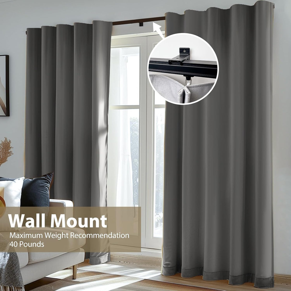 Ceiling Curtain Track,Curtain Track Wall Mounted,Ceiling Mount Rail Room Divider Tracks Extra Long Curtains Rod for Living Room Bedroom Patio Sliding Door Curtains with Clips,Black 9ft