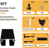 Ceiling Curtain Track,Curtain Track Wall Mounted,Ceiling Mount Rail Room Divider Tracks Extra Long Curtains Rod for Living Room Bedroom Patio Sliding Door Curtains with Clips,Black 9ft