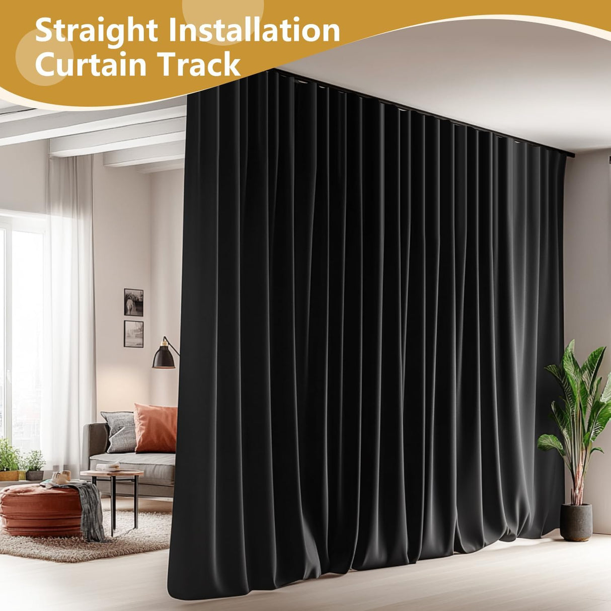 Bendable Ceiling Curtain Track Ceilings Mount or Wall Mounted Heavy-Duty Room Divider Curtains Rails for Living room Bedroom Shower Privacy RV Garage Dividers with Clips，Black 15 FT