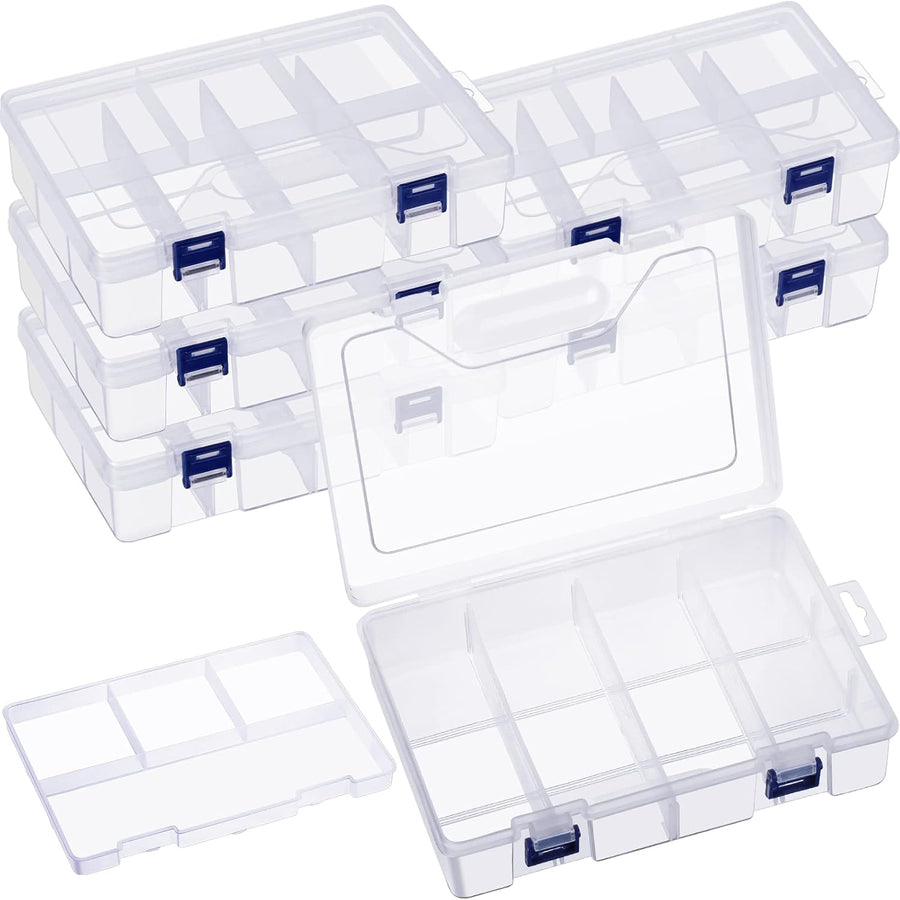 6 Pack Fishing Tackle Box Organizer Storage Clear Fishing Box with Movable Tray Plastic Waterproof Compartment Organizer for Lure Container Craft Beads Jewelry