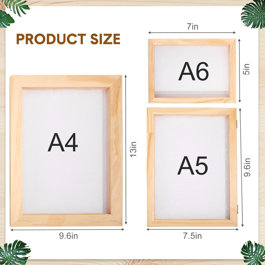 3 Size Wooden Paper Making Screen Paper Making Mould and Frame Kit for DIY Craft(A6, A5, A4)