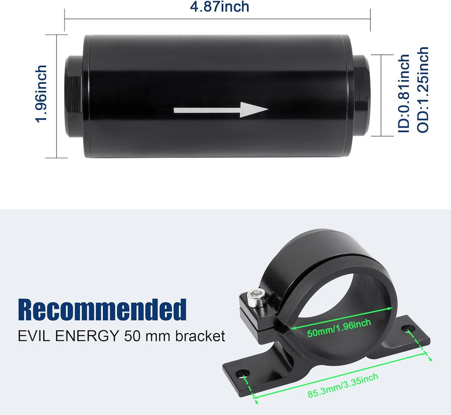 Inline Fuel Filter 10 Micron with 6AN 8AN 10AN Adapter,50MM Universal Bracket Clamp,10 Micron Inline Fuel Filter（Black）