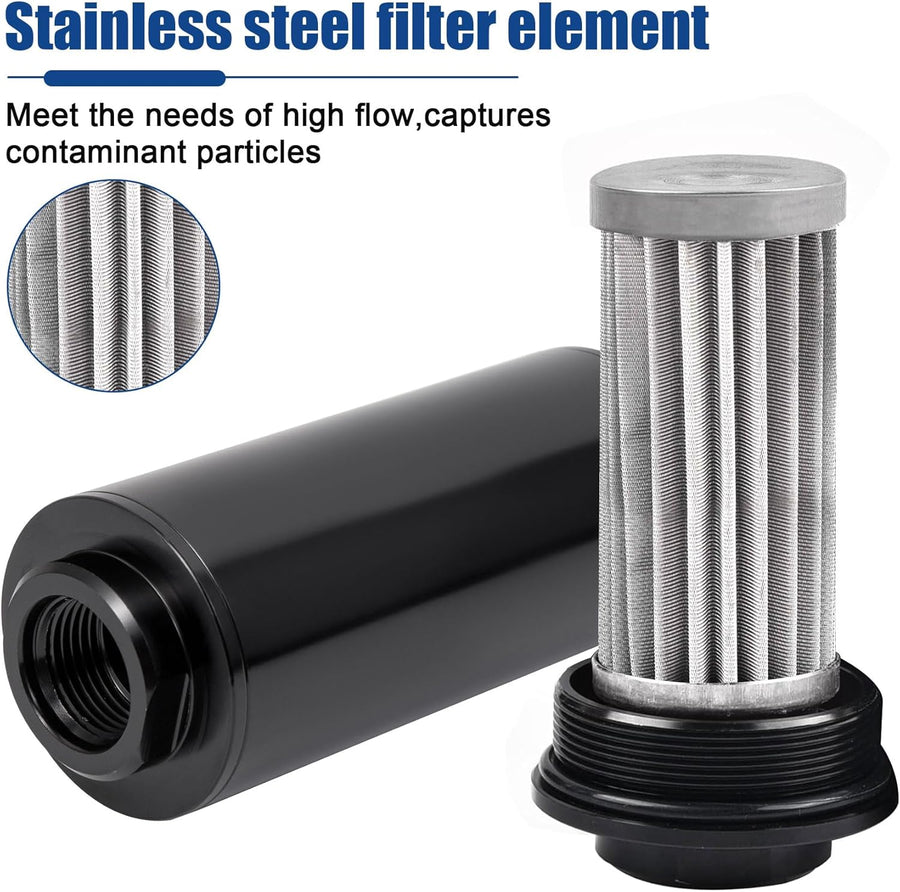 Inline Fuel Filter 10 Micron with 6AN 8AN 10AN Adapter,50MM Universal Bracket Clamp,10 Micron Inline Fuel Filter（Black）