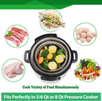 Steamer Basket for Instant Pot Accessories 6 qt or 8 quart - 2 Tier Stackable 18/8 Stainless Steel Mesh - Silicone Handle - Vegetable Steamer Insert, Egg Basket, Pasta Strainer,Silver