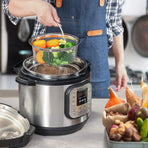 Steamer Basket for Instant Pot Accessories 6 qt or 8 quart - 2 Tier Stackable 18/8 Stainless Steel Mesh - Silicone Handle - Vegetable Steamer Insert, Egg Basket, Pasta Strainer,Silver