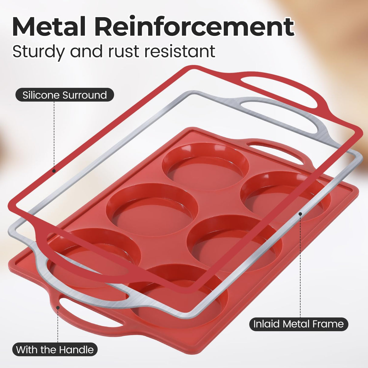 Silicone Muffin Top Pan & Metal Frame Round Egg Baking Pan