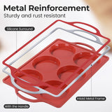 Silicone Muffin Top Pan & Metal Frame Round Egg Baking Pan