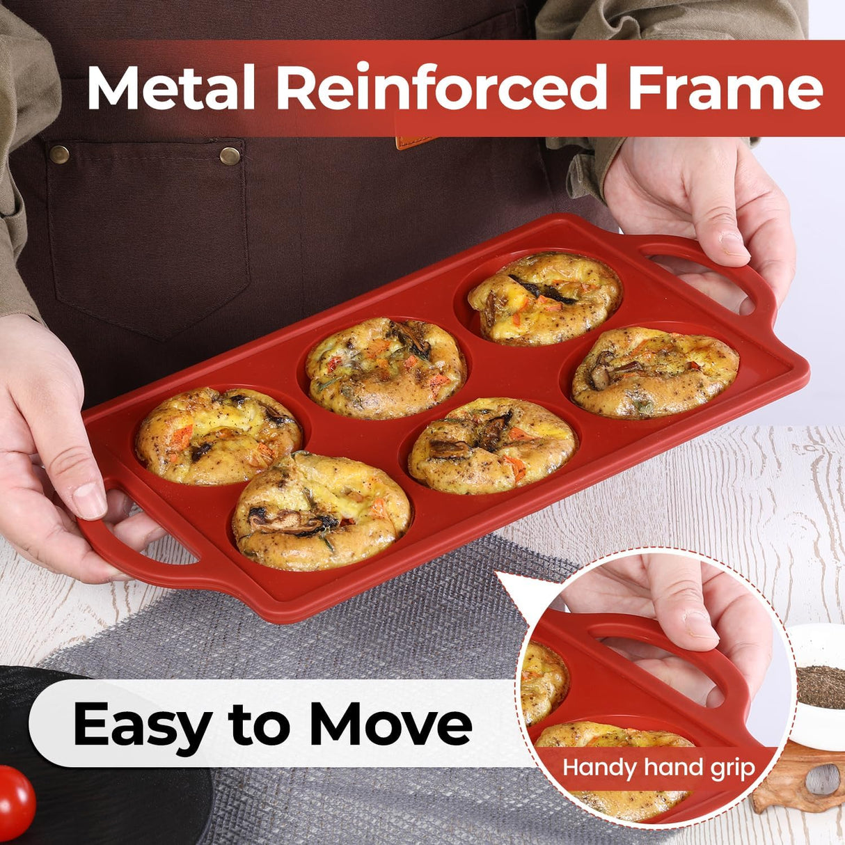 Silicone Muffin Top Pan & Metal Frame Round Egg Baking Pan