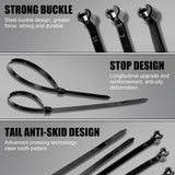 1000 Pcs Cable Zip Ties with Metal Tooth Stainless Steel Locking Device, 7 Inch Black Cable Ties, 45 Lbs Tensile Strength, UV Resistant Wire Wraps Multi Purpose for Industrial Indoor Outdoor Use - Side View
