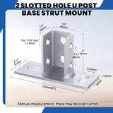 8 Pcs 2 Slotted Hole U Post Base Strut Mount for 1-5/8 Square Single Channel Carbon Steel Q235B, Ground Floors Universal Fence Post Base Sign for Rack Mount Track System - Front View