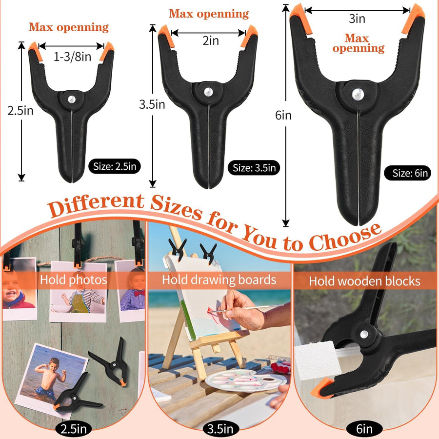 12 Pack 6 Inch Plastic Spring Clamps, for Crafts, Woodworking, Backdrop Stand, Photography, Home Dec