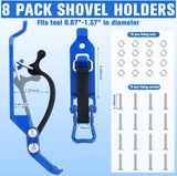 8 Pcs Shovel Holder, Heavy Duty Shovel Mounts for Roof Rack, Quick Release Axe Holder Mount Kit, Metal and Rubber Car Accessories Garage Storage Wall Mounting Brackets Truck