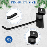 200 Pcs 6 Inches Slatwall Hooks Accessories Black Slat Wall Hanging Hangers Metal Retail Hooks Shelf Brackets Pegs for Pegboard Garage Display - Front View