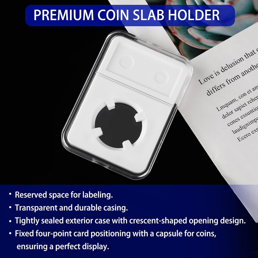 10-Pack 24mm Coin Slab Display Holder, Clear Acrylic Storage Case for Liberty, Barber, Standing Liberty and Washington Quarters, and Other 24mm Coins, Four-Point Fixation Coin Collection Box