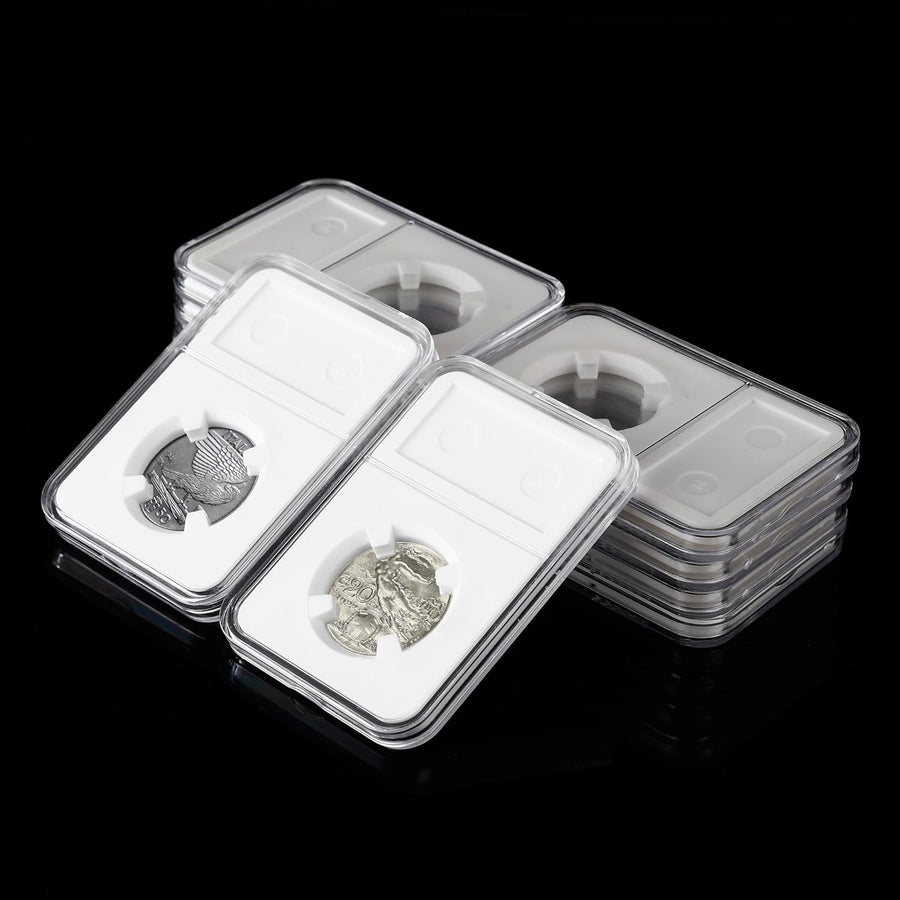 10-Pack 24mm Coin Slab Display Holder, Clear Acrylic Storage Case for Liberty, Barber, Standing Liberty and Washington Quarters, and Other 24mm Coins, Four-Point Fixation Coin Collection Box