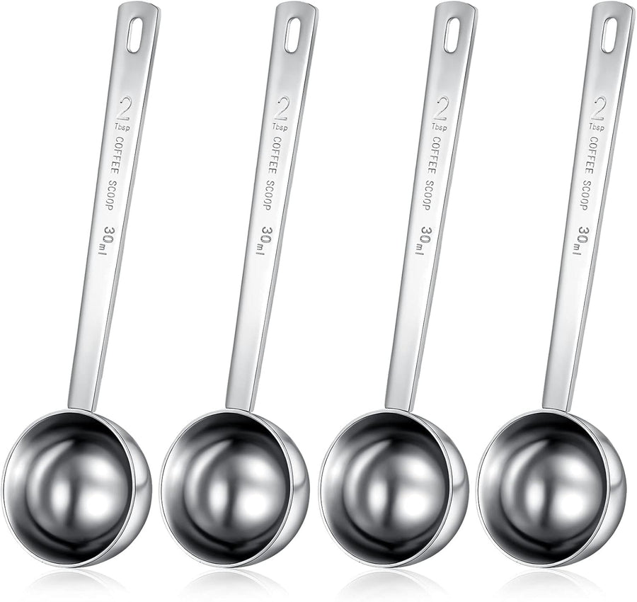4 Pieces 2 Tablespoon Scoops with Long Handle, 30 ml Stainless Steel Measuring Spoon for Coffee Milk Fruit Powder, Loose Tea Dry, Spice Jar, Cooking Baking, and Other Dry Goods