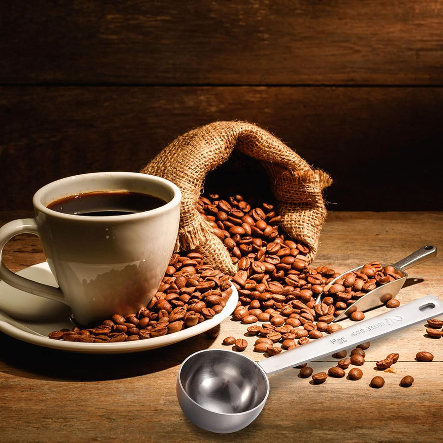 4 Pieces 2 Tablespoon Scoops with Long Handle, 30 ml Stainless Steel Measuring Spoon for Coffee Milk Fruit Powder, Loose Tea Dry, Spice Jar, Cooking Baking, and Other Dry Goods