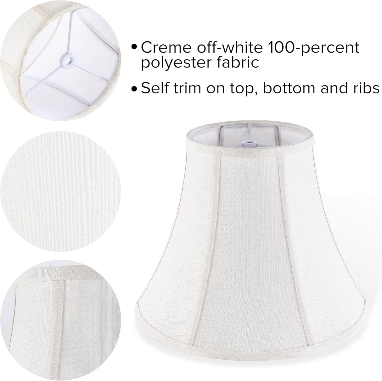 Creme White Bell Lamp Shades Set of 2 Medium Shade 6.7``Top x 13``Bottom x 10``High(Spider) Traditional Lampshade for Table & Bedside Lamp - Replacement Lampshades By