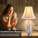 Creme White Bell Lamp Shades Set of 2 Medium Shade 6.7``Top x 13``Bottom x 10``High(Spider) Traditional Lampshade for Table & Bedside Lamp - Replacement Lampshades By - Close-Up Angle