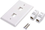 2-Pack 2-Port Ethernet Wall Plate, Cat6 Wall Plate with White RJ45 Keystone Jack, Ethernet Jack Outlet in White