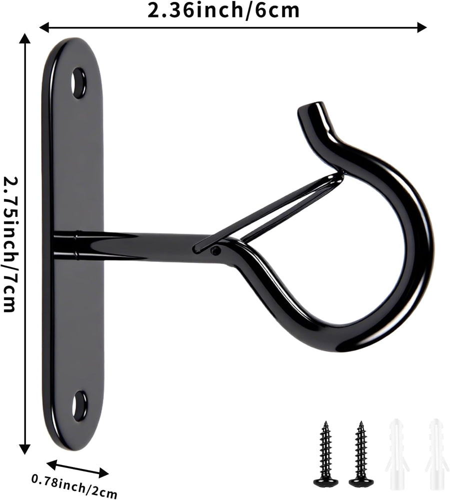 Heavy Duty Ceiling Hooks for Hanging Plants and String Lights, 2.36 Inch Plant Hook with Safety Latch, Ceiling Hanging Hook for Bird Feeders and Lanterns, Indoor Outdoor Use 40 lbs (Black, 6 Pcs)