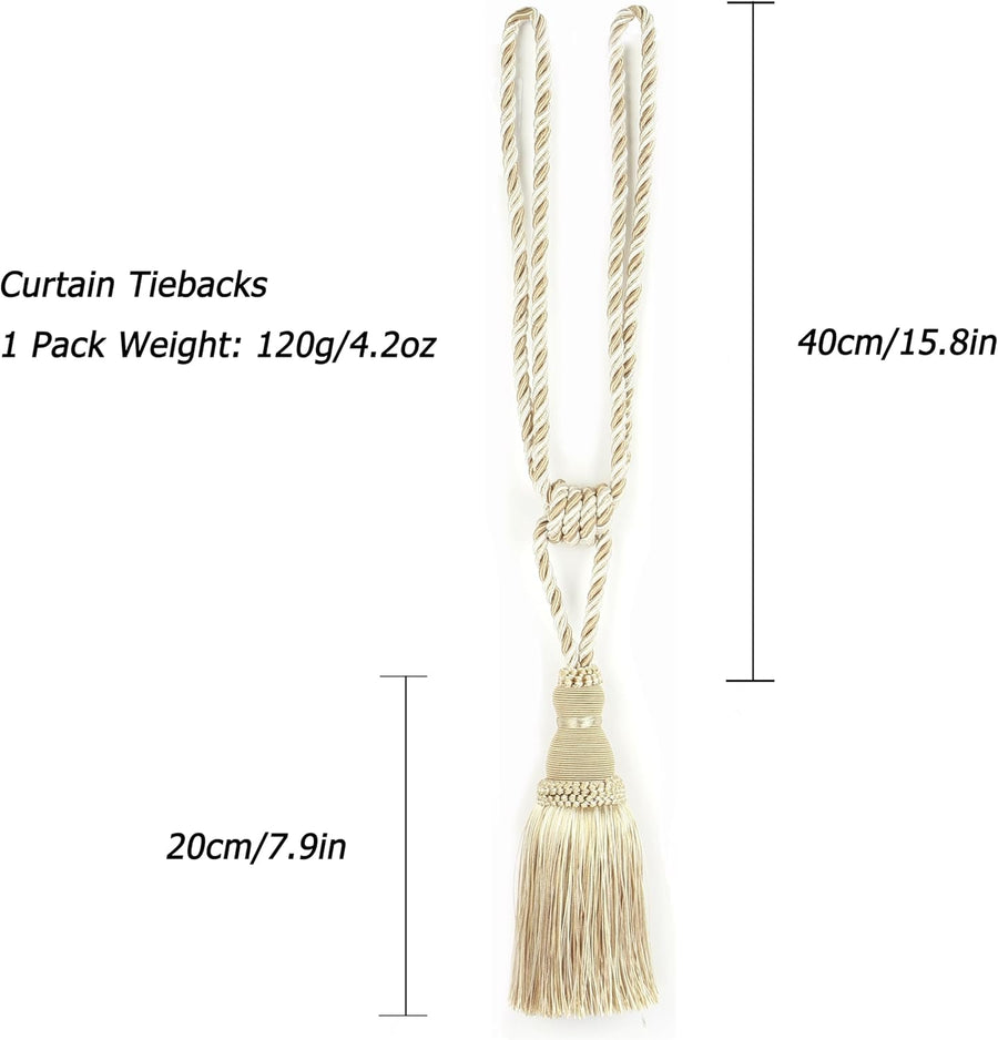 2 Pack Curtain Tiebacks Tassel Drapery Tie-Backs Rope Handmade Holdbacks Home Office Hotel Decorative (Mix Beige, 2 Pack)