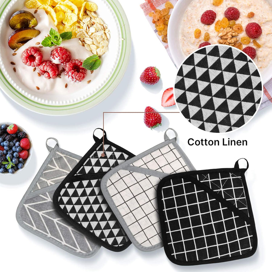 7 Pieces Square Pot Holders Washable Heat Resistant Pocket Mitt with Hanging Loop and Round Thread Weave Coaster Braided Drink Hot Pad Absorbent Woven Coaster for Kitchen Cooking Dinning