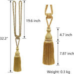 2 Pack Tassel Curtain Tiebacks Holdback Large Handmade Drapery Tie-Backs Rope Home Office Hotel Elegant Decorative (Gold)
