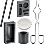 7 Pieces Graphite Torch Melting Casting Kit, Including 2 Graphite Crucible Stir Stick, Graphite Casting Mould 5-in-1 Graphite Casting Ingot Mould, Quartz Crucible, Cylindrical Graphite, Tong for Melt