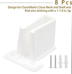 8 Pcs Wire Shelf End Brackets: Closet Maid Support, Wall Mount, White, Polyvinyl Chloride