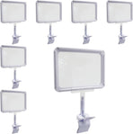 7 Pack White Acrylic Sign Holder with Clamp, 7x9 Inch Double Head Display Clips with Rotating Base and Sign Clip for Clothing, Retail, Boutique Display