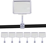 7 Pack White Acrylic Sign Holder with Clamp, 7x9 Inch Double Head Display Clips with Rotating Base and Sign Clip for Clothing, Retail, Boutique Display