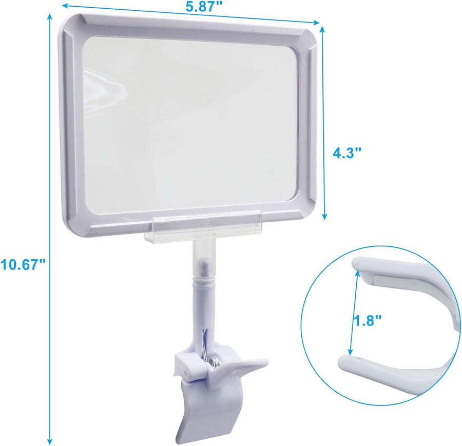 7 Pack White Acrylic Sign Holder with Clamp, 7x9 Inch Double Head Display Clips with Rotating Base and Sign Clip for Clothing, Retail, Boutique Display
