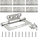 6 Pack Silver Non Mortise Door Hinges, 4"x3" Stainless Steel Bifold Door Hinges Thicken Heavy Duty Interior Gate Hinges with Mounting Screws