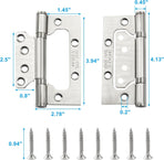 6 Pack Silver Non Mortise Door Hinges, 4"x3" Stainless Steel Bifold Door Hinges Thicken Heavy Duty Interior Gate Hinges with Mounting Screws