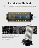 Inline Fuel Filter 10 Micron with 6AN 8AN 10AN Adapter&Bracket Clamp 50MM Universal - Side View
