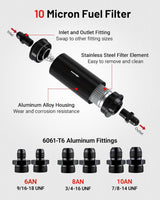 Inline Fuel Filter 10 Micron with 6AN 8AN 10AN Adapter&Bracket Clamp 50MM Universal - Top-Down View