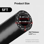 3/4" Silicone Heater Hose Radiator Coolant Hose Straight SAE J20R3 CLASS-A 60PSI 5FT Black