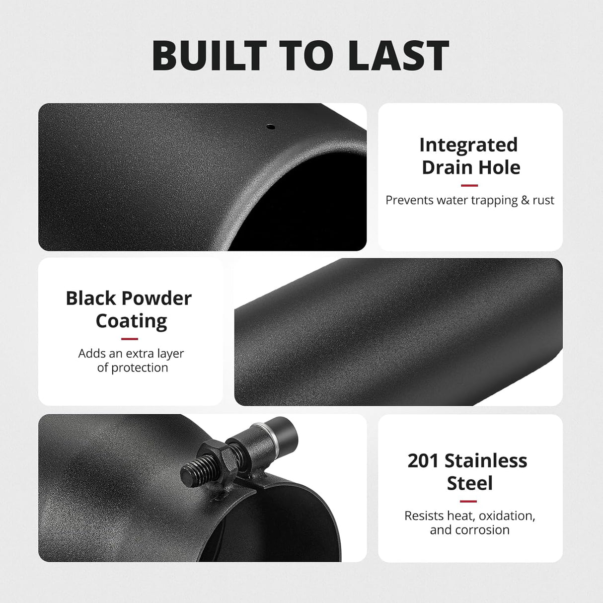 5" to 6" Diesel Exhaust Tip for Trucks, Universal Bolt-On, Black Powder Coated Stainless Steel, 15" Length