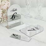 Efavormart Wedding Table Numbers 1-10 – Silver Mirror Arch Acrylic with Black Print & Stands for Elegant Receptions - 6"x7"