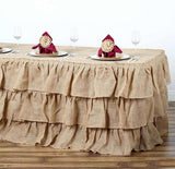 Efavormart 3 Tier Rustic Elegant Ruffled Burlap Table Skirt for Kitchen Dining Catering Wedding Party Decorations Events - 14 Ft