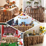Efavormart 3 Tier Rustic Elegant Ruffled Burlap Table Skirt for Kitchen Dining Catering Wedding Party Decorations Events - 14 Ft