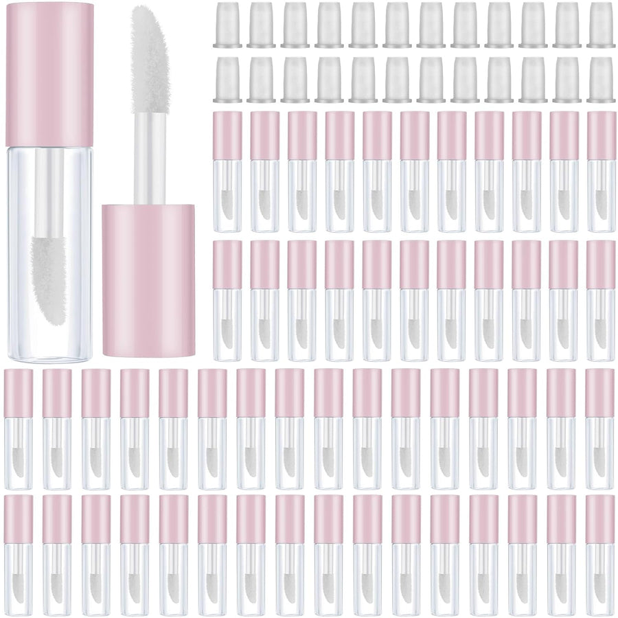 100 Pieces 1.2 ml Clear Mini Lip Gloss Tube Refillable Empty Lip Balm Gloss Containers for DIY Makeup, Pink