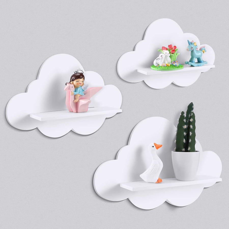 3 Pcs Floating Cloud Shelves for Wall White Wavy Small Floating Shelves for Bathroom Living Room Bedroom Corner Nursery Decor